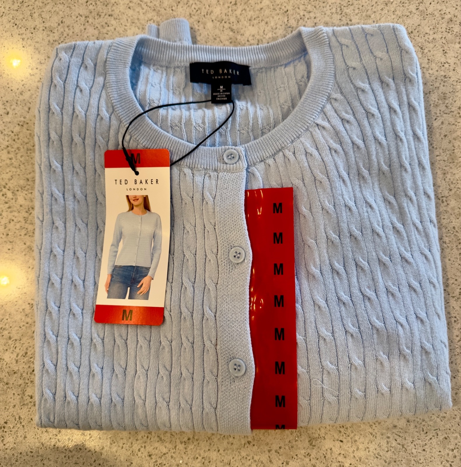 Ted Baker 100% Cotton Cable Knit Cardigan Women\'s NWT- LIGHT BLUE Ted Baker 100% Cotton Cable Knit Cardigan Women\'s NWT- LIGHT BLUE