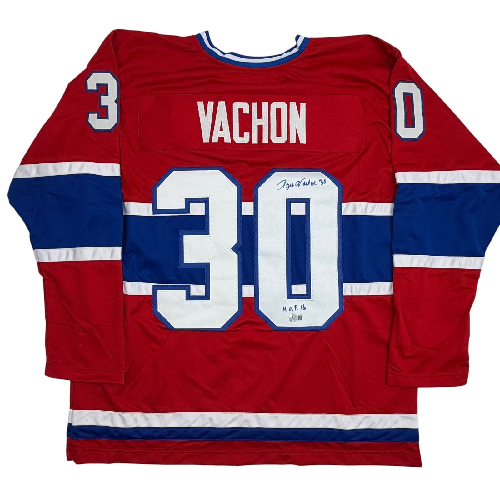 Autographed/Signed Rogie Vachon Montreal Red Hockey Jersey Beckett BAS COA Autographed/Signed Rogie Vachon Montreal Red Hockey Jersey Beckett BAS COA