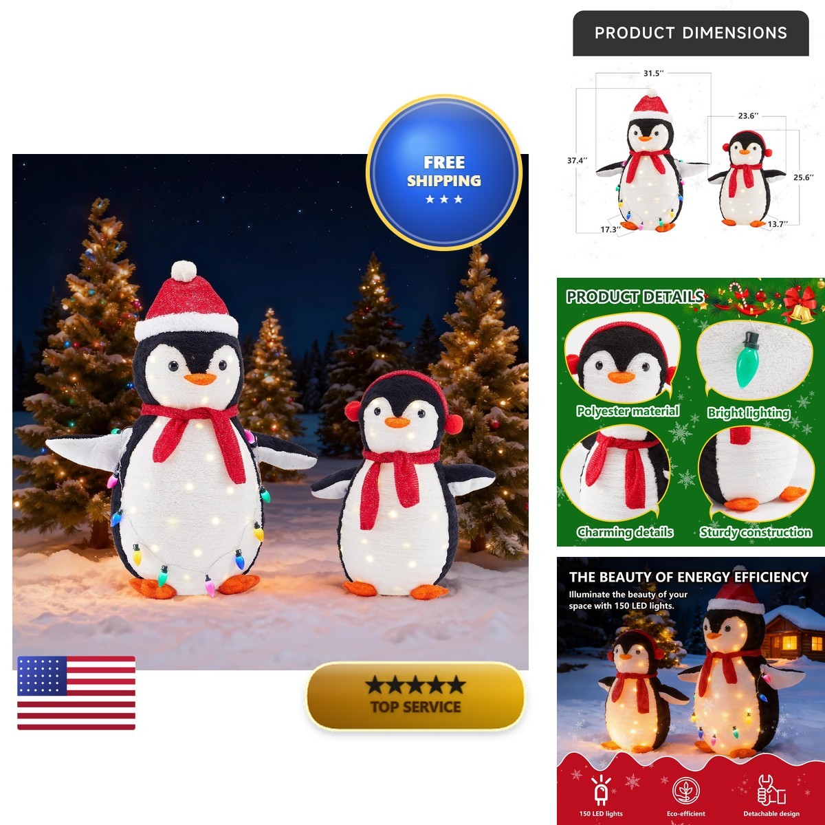 DUMOS 2-Piece Lighted Penguin Family Christmas Decoration with 150 LED Lights DUMOS 2-Piece Lighted Penguin Family Christmas Decoration with 150 LED Lights