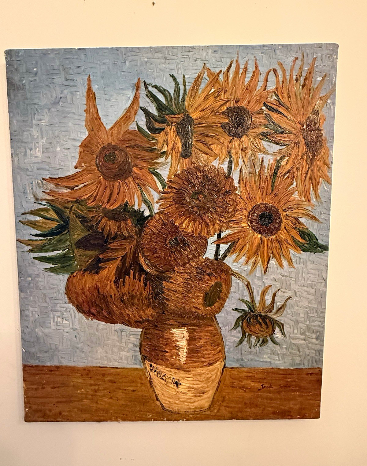 Vintage Original oil painting sunflowers signed hand painted van Gogh repro Vintage Original oil painting sunflowers signed hand painted van Gogh repro