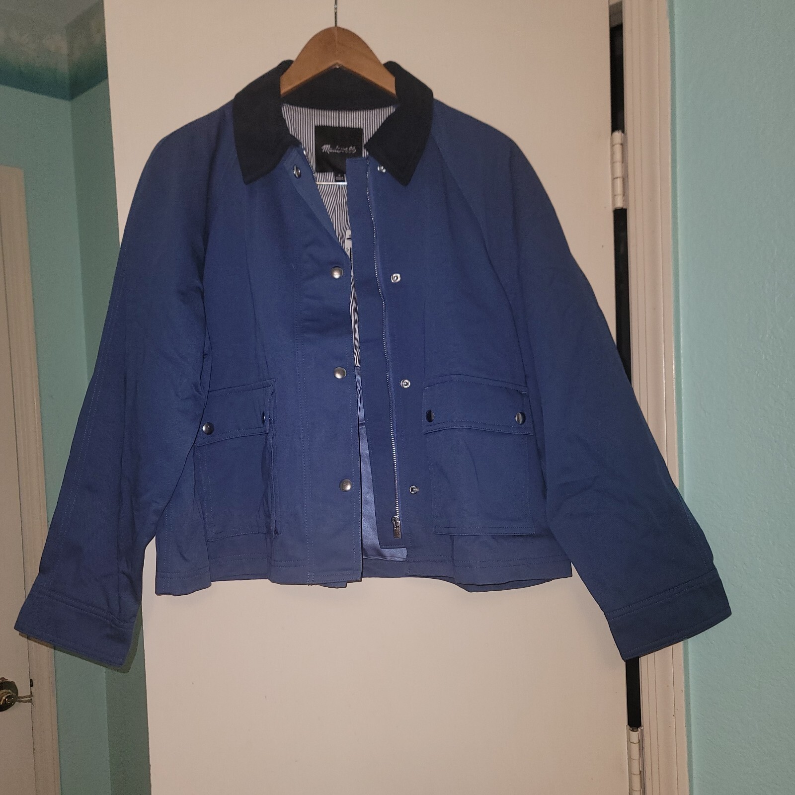 Madewell The Billie Short Jacket M Deep Blue Cotton NWT $218 Madewell The Billie Short Jacket M Deep Blue Cotton NWT $218