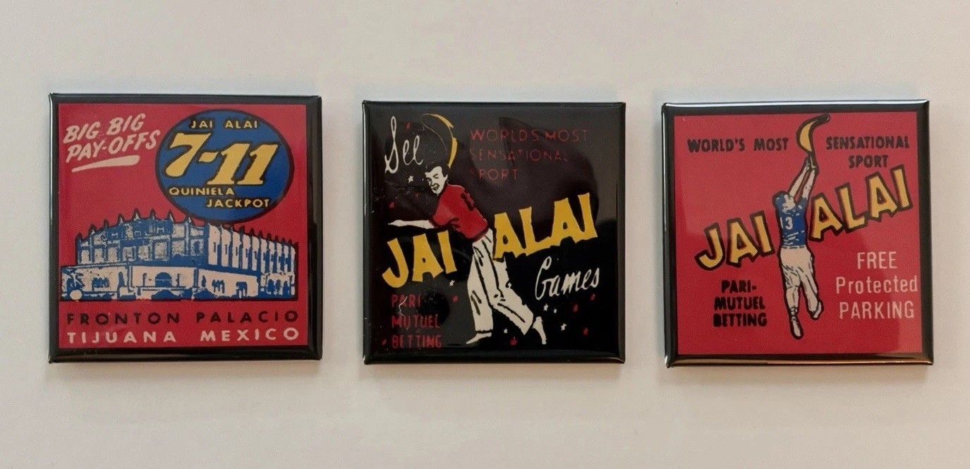 Jai Alai Fridge Magnet Set Of 3. Retro Images. 2x2 Inch. Great Nostalgia Jai Alai Fridge Magnet Set Of 3. Retro Images. 2x2 Inch. Great Nostalgia