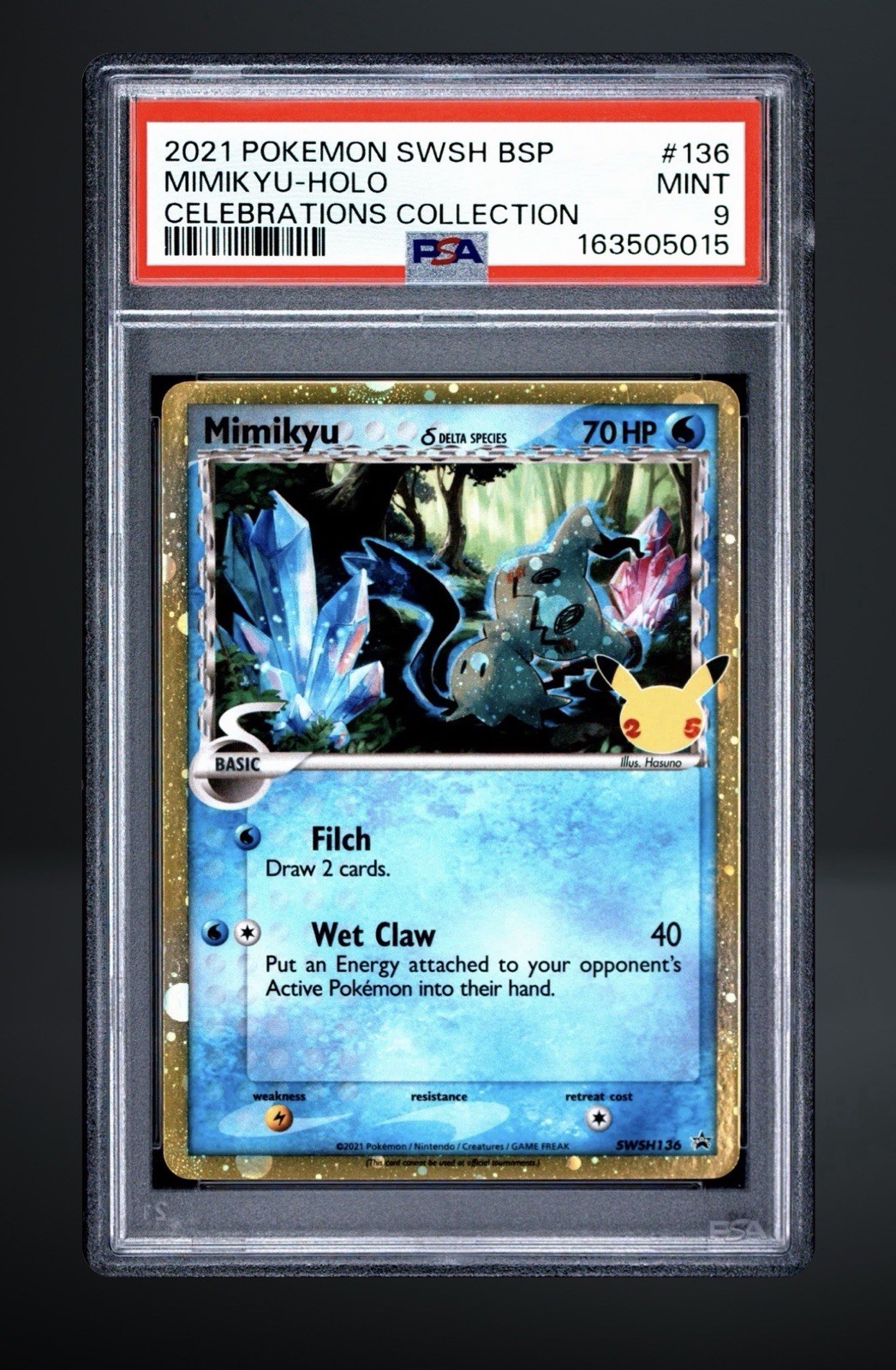 MIMIKYU 2021 POKEMON SWSH BLACK STAR PROMO CELEBRATIONS COLL #136 - HOLO PSA 9 MIMIKYU 2021 POKEMON SWSH BLACK STAR PROMO CELEBRATIONS COLL #136 - HOLO PSA 9