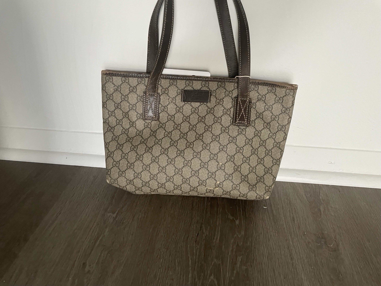 Gucci GG Supreme Canvas & Leather Tote Handbag Beige/Brown Zip w/ COA Gucci GG Supreme Canvas & Leather Tote Handbag Beige/Brown Zip w/ COA