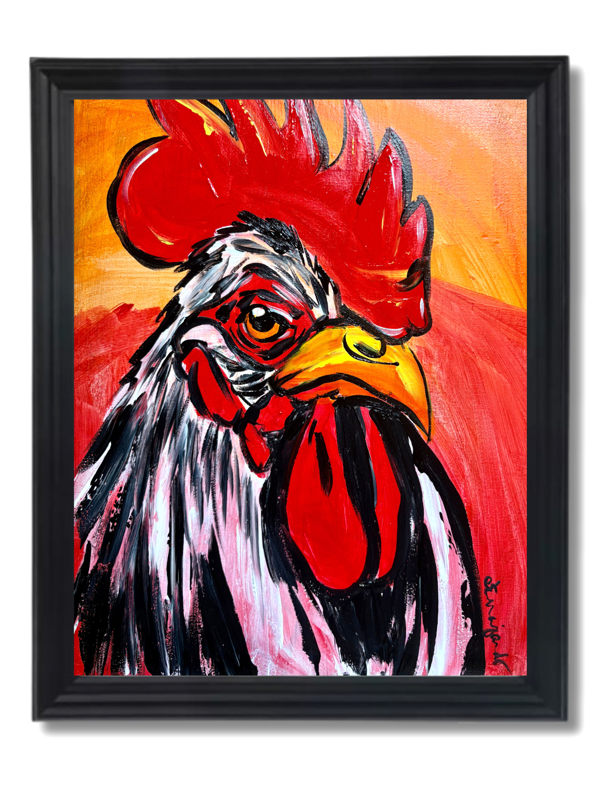 Guajardo Art: Red Tip Rooster 14x11 Original Acrylic Handmade Neo Expressionism