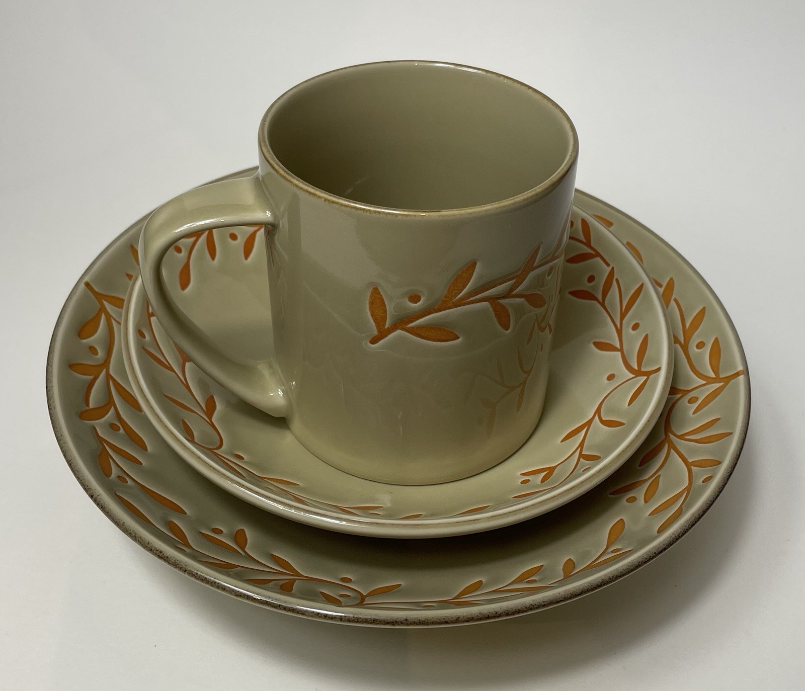 Vtg Mikasa JK901 Tuscan Vine beige orange bowl mug set