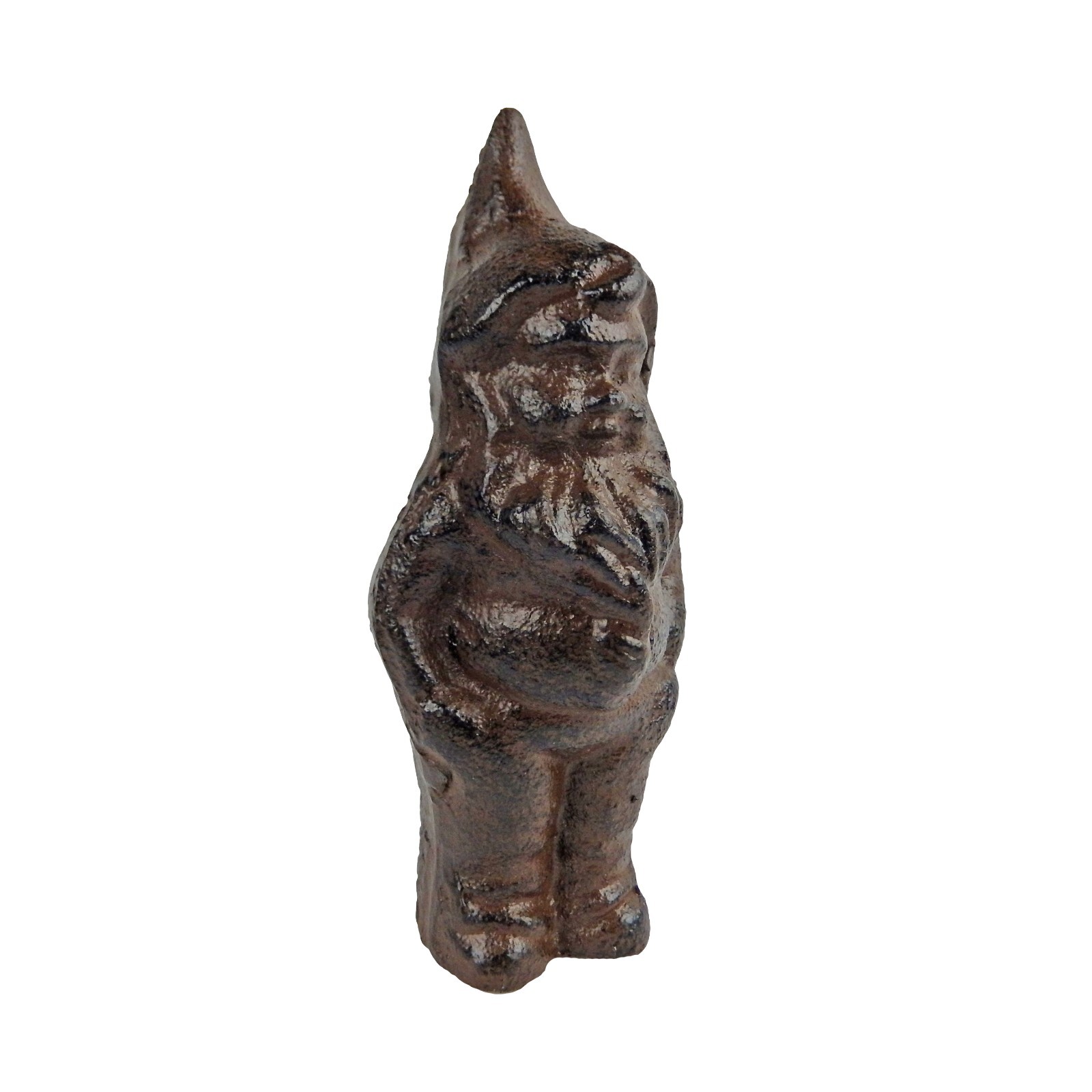 Small Cast Iron Garden Gnome Figurine Shelf Sitter Rustic Brown Patina 5 in Tall Small Cast Iron Garden Gnome Figurine Shelf Sitter Rustic Brown Patina 5 in Tall