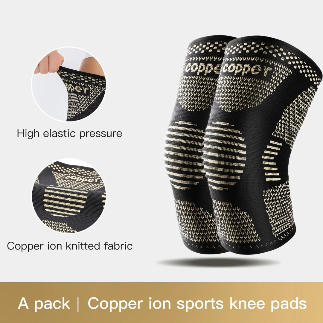2x Copper Knee Sleeves Silver Compression Brace Support Sport Joint Injury Pain 2x Copper Knee Sleeves Silver Compression Brace Support Sport Joint Injury Pain