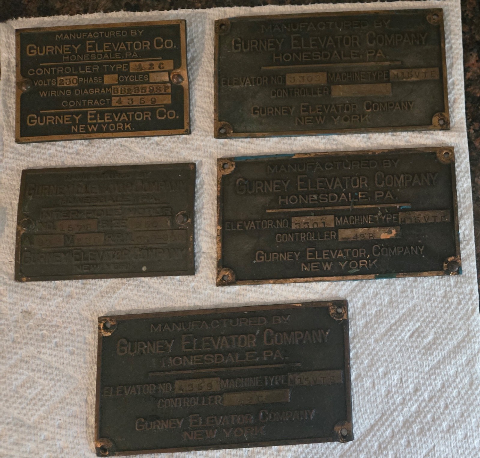 Vintage Gurney Brass Elevator Plates