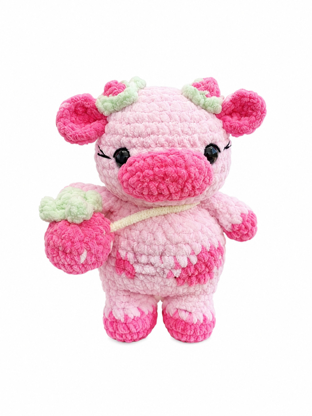 Handmade Crochet Strawberry Cow Plush Amigurumi Cute Stuffed Animal Toy Gift