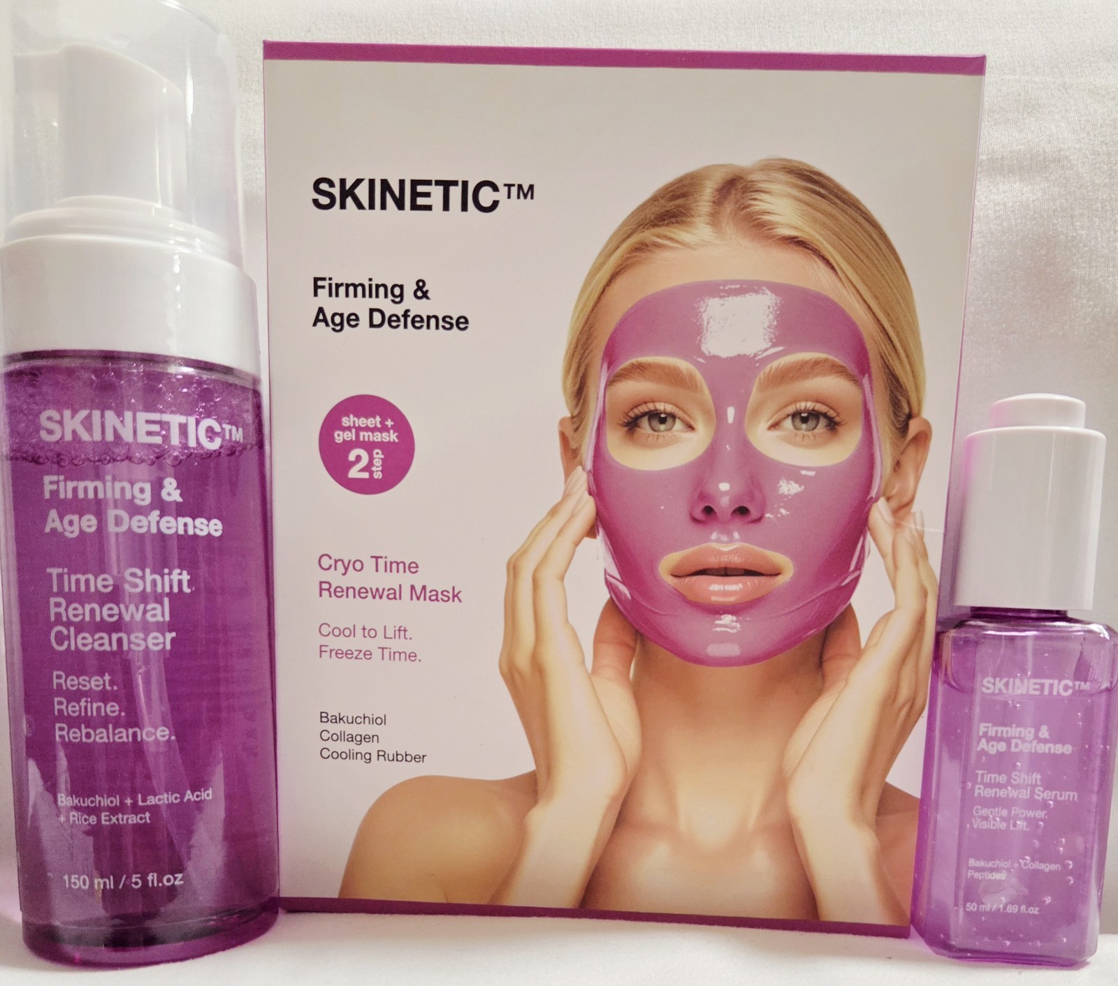 SKINETIC Firming & Age Defense Skincare 3-Piece Set Cleanser Serum Cryo Mask