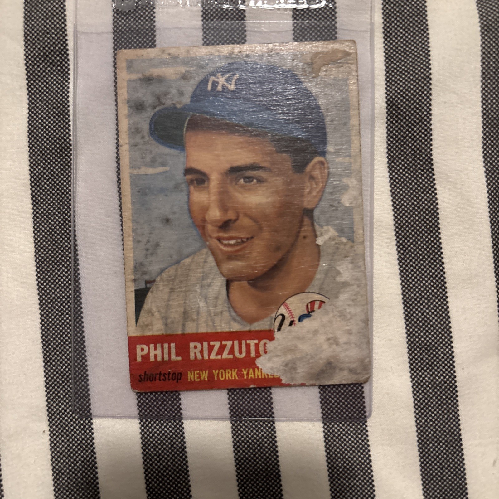 Phil Rizzuto Topps 1953 Baseball Card Hall of Famer Filler Low Grade Phil Rizzuto Topps 1953 Baseball Card Hall of Famer Filler Low Grade