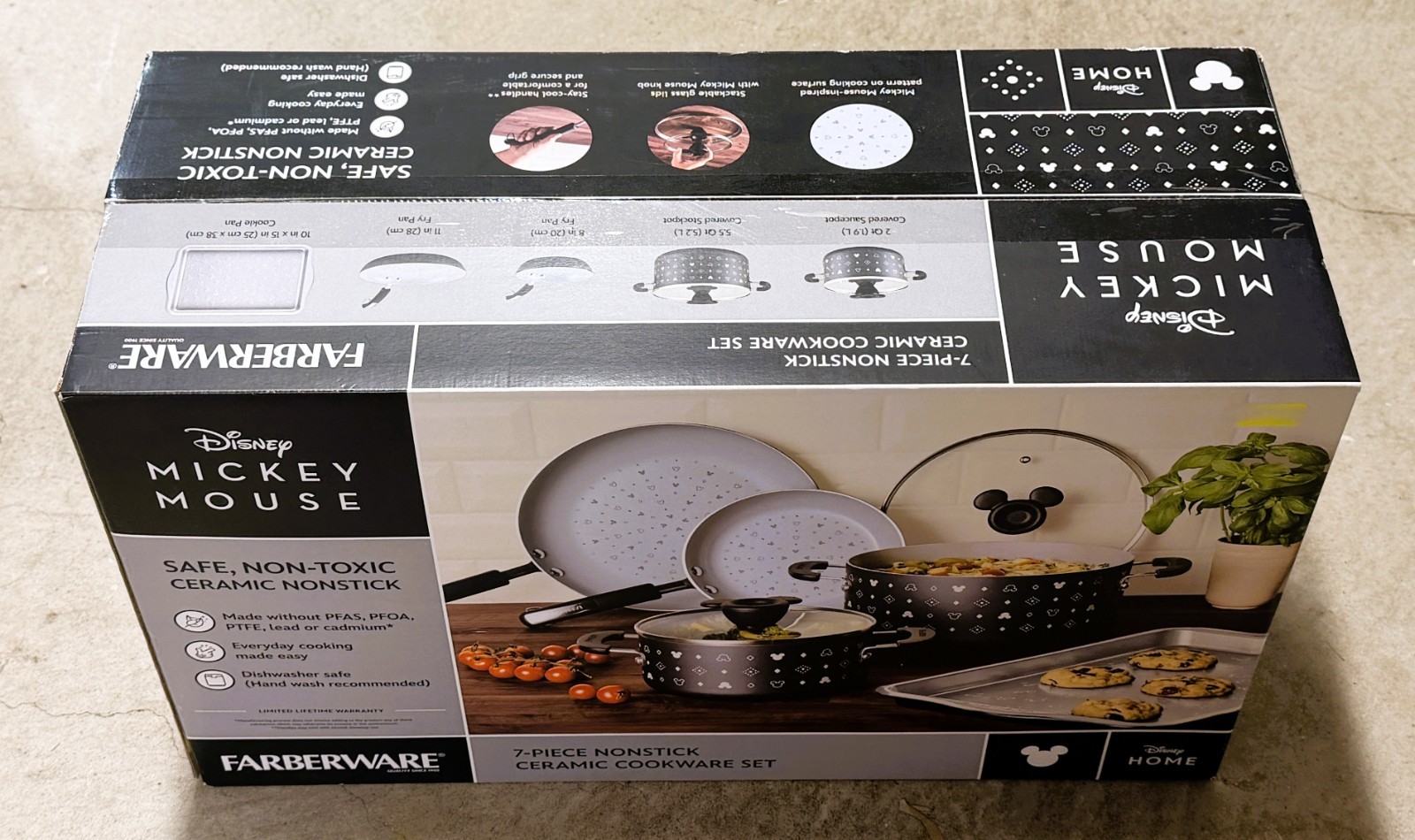 Disney Home Farberware 7 Piece Mickey Mouse Monochrome Ceramic Nonstick Cookware Disney Home Farberware 7 Piece Mickey Mouse Monochrome Ceramic Nonstick Cookware