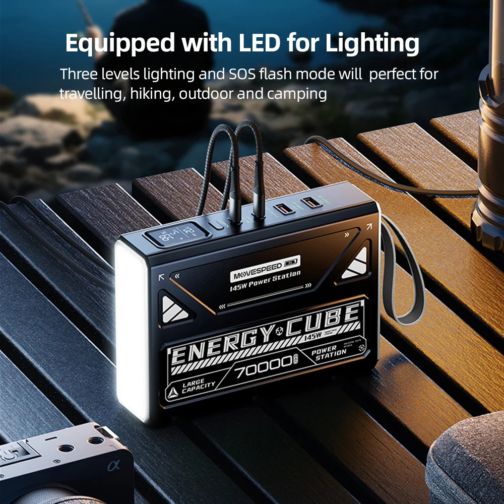 MOVESPEED 70000mAh LED Camping Lantern Power Bank 140W Fast Charge Emergency