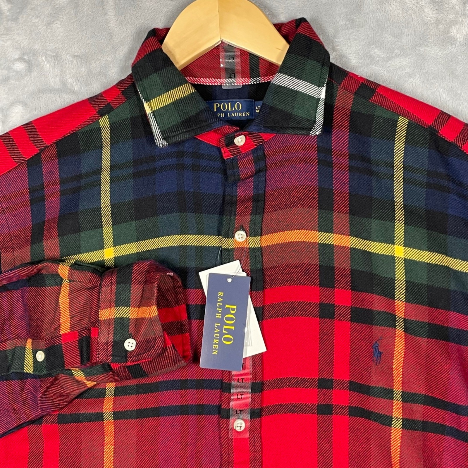 Polo Ralph Lauren Mens LT Tall Red Plaid Flannel Button Down Shirt 711932323001