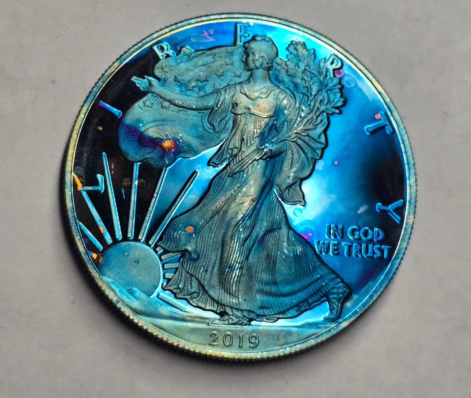 2019-W American Silver Eagle One Ounce Reverse Proof Coin with OGP COA - Toned