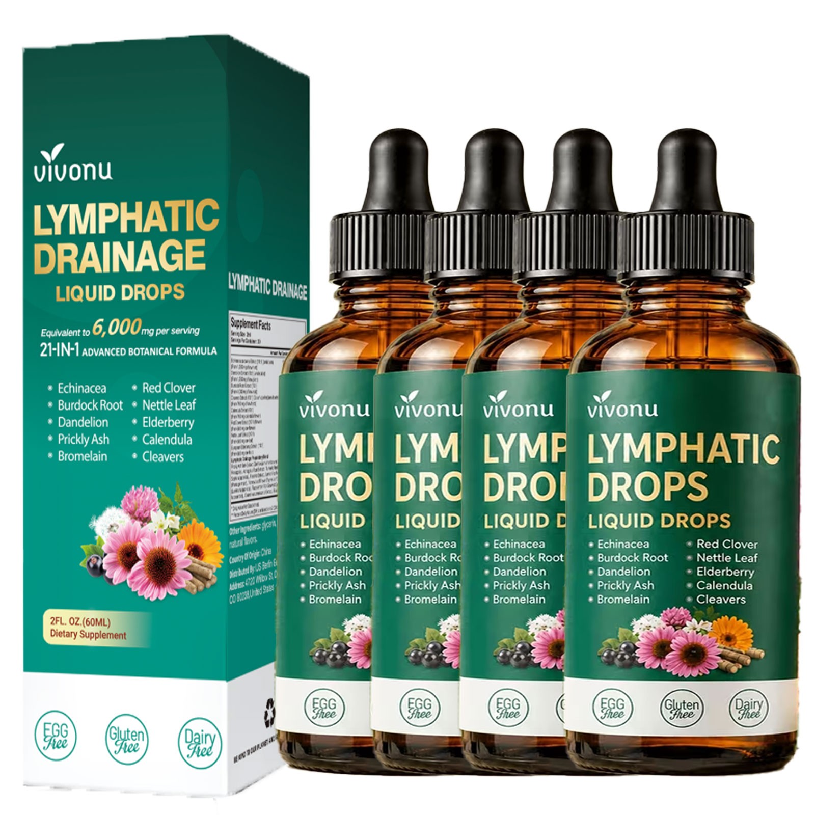 VivoNu Lymphatic Drainage Liquid Drops, Metabolism & Detoxification Support