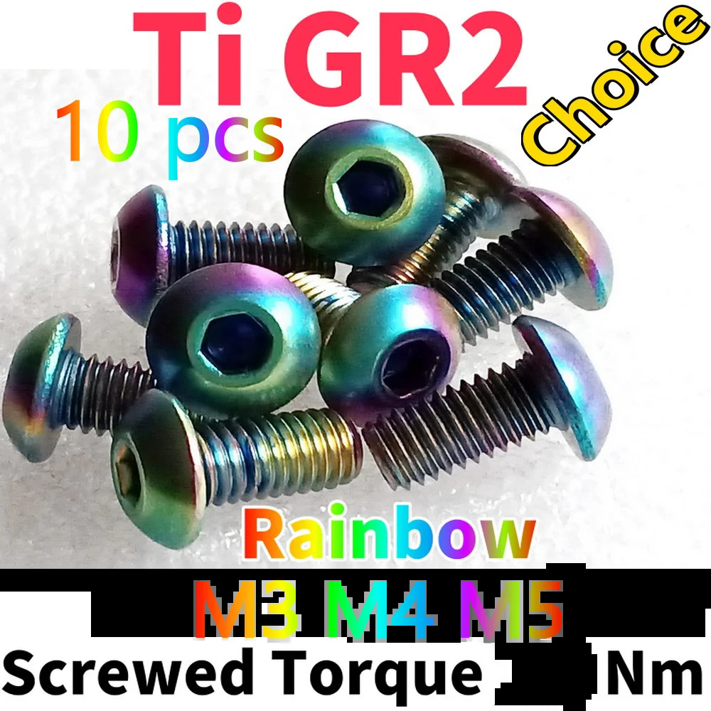 10Pcs Button Head Rainbow M3 M4 M5 M6 Titanium Screw M3X4 M3X5 M3X6 M3X8 M3X10 M