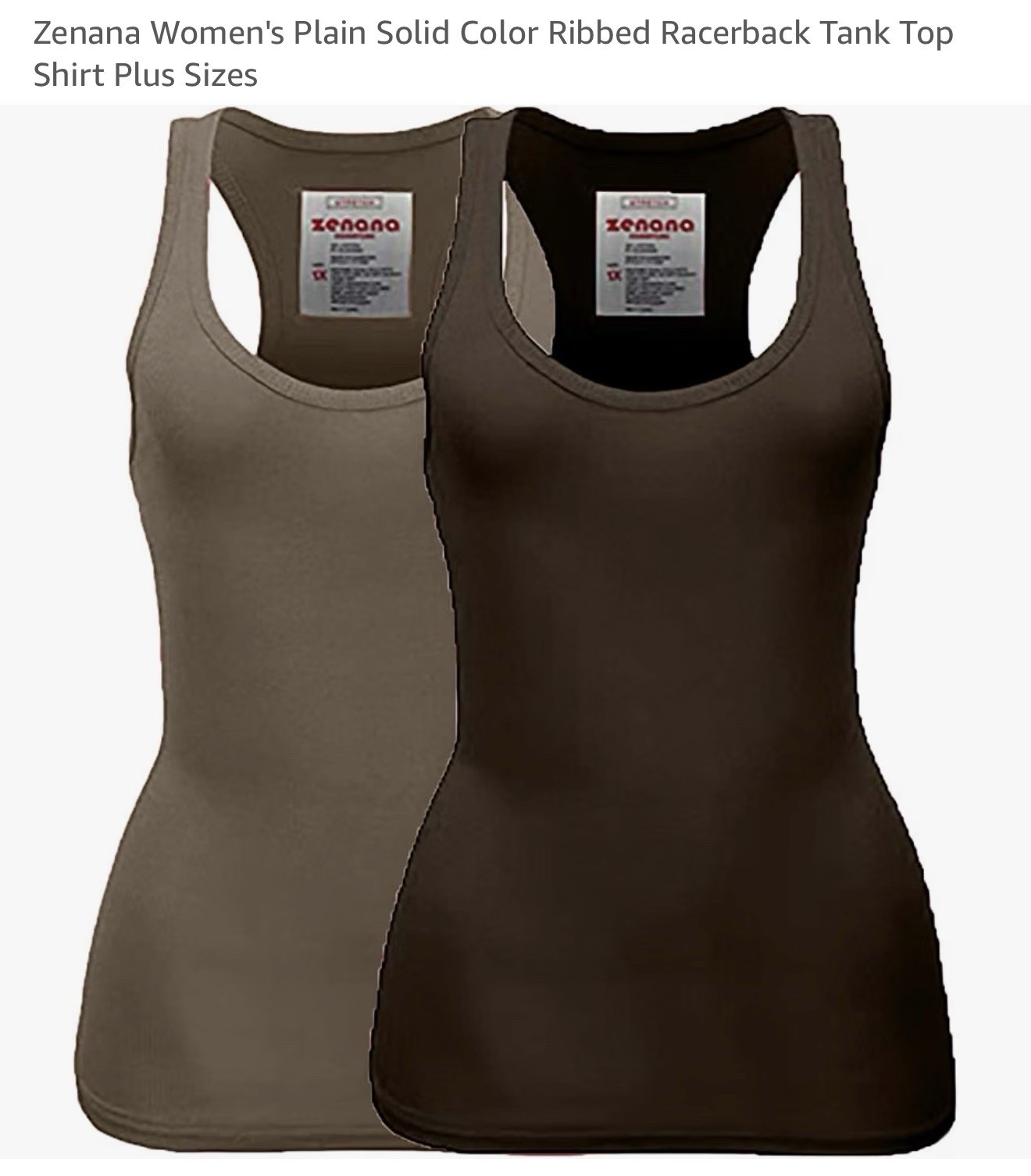 Zenana Women\'s Ribbed Racerback Tank Top Scoop Neck Stretch Brown 3X Plus 2Pack Zenana Women\'s Ribbed Racerback Tank Top Scoop Neck Stretch Brown 3X Plus 2Pack