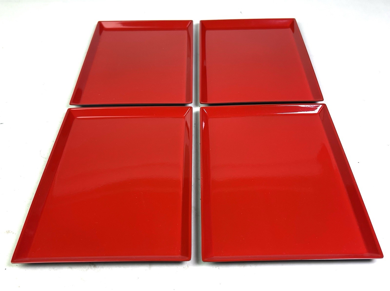 OMC Wajima Lacquerware Negoro Style Lacquer Tray Set Of 4 Japan Red