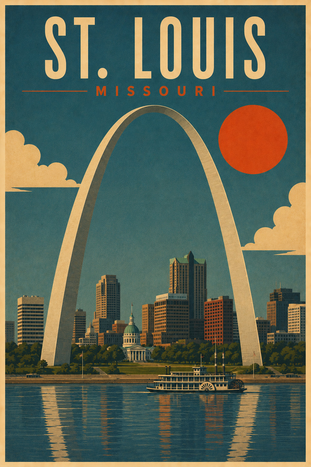 St. Louis Gateway Arch Vintage Travel Poster Missouri Wall Art Print 24x36