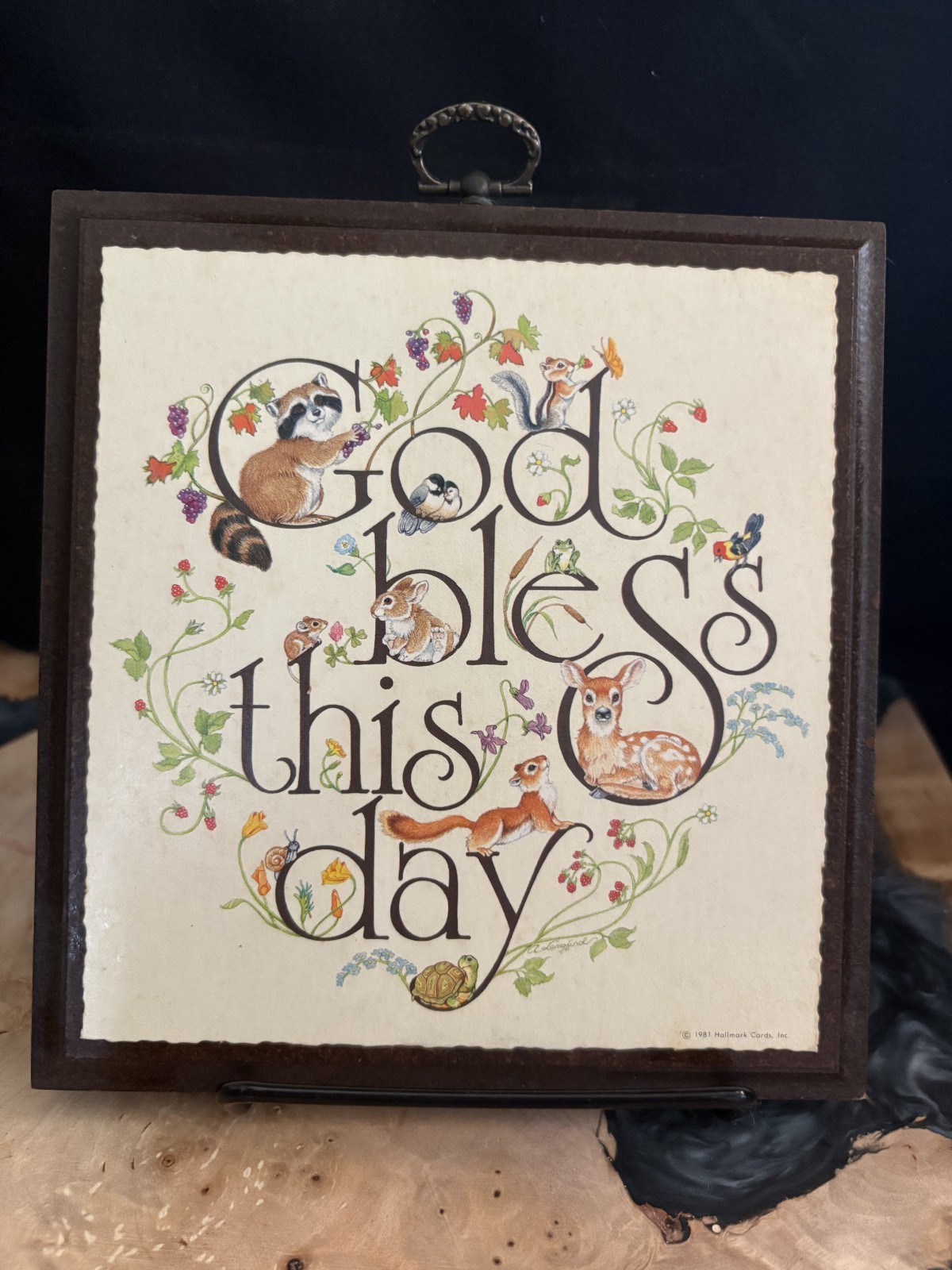 Vintage Hallmark Wall Plaque, God Bless this Day, 700DE4311, Wood 6x6