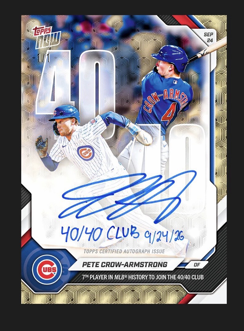 Pete Crow-Armstrong Topps Now 712 CHANCE AT 1/1 AUTO 40/40 Club *PRESALE* Pete Crow-Armstrong Topps Now 712 CHANCE AT 1/1 AUTO 40/40 Club *PRESALE*