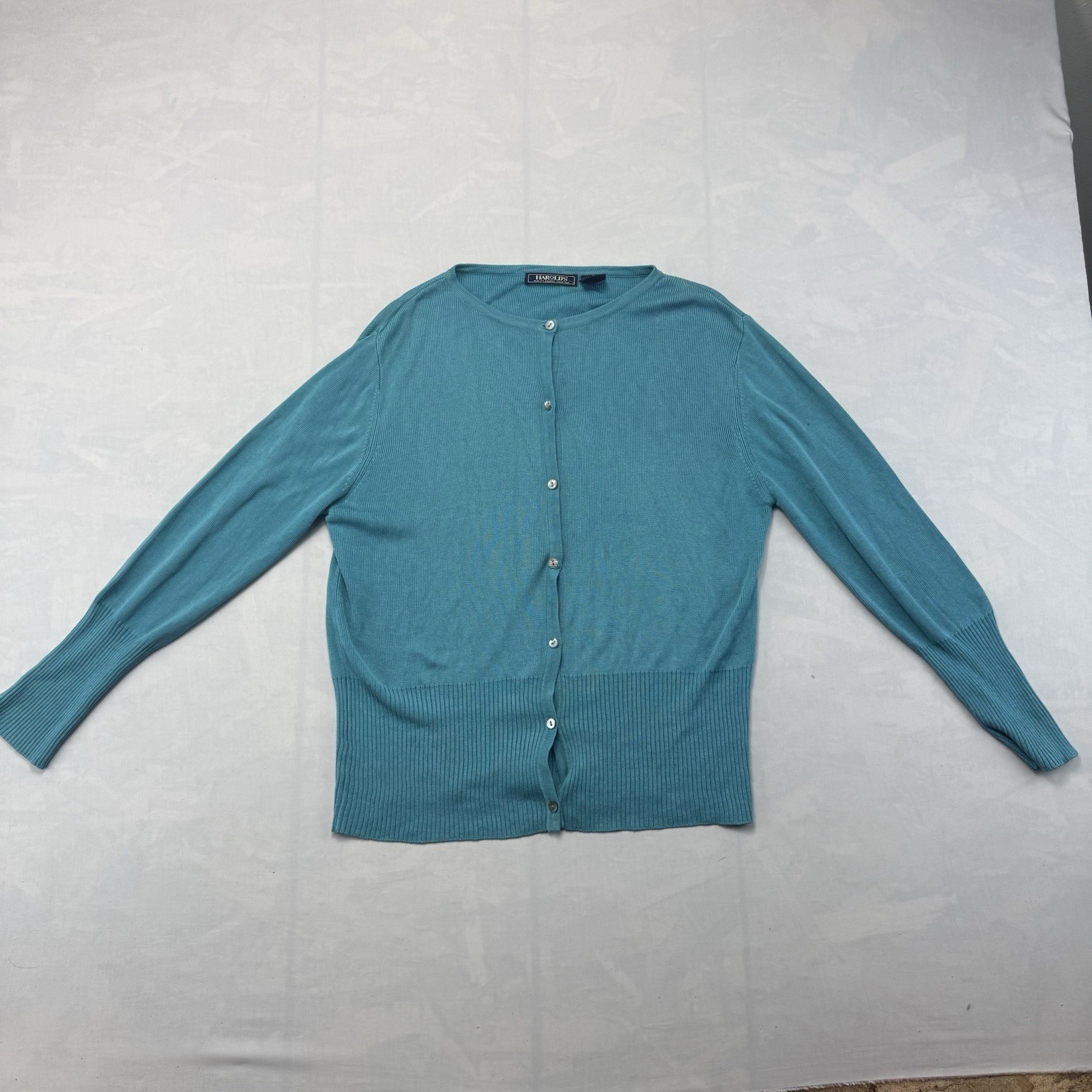 Vintage Harold’s Silk Cardigan Sweater Women’s Medium Teal Button Up Vintage Harold’s Silk Cardigan Sweater Women’s Medium Teal Button Up
