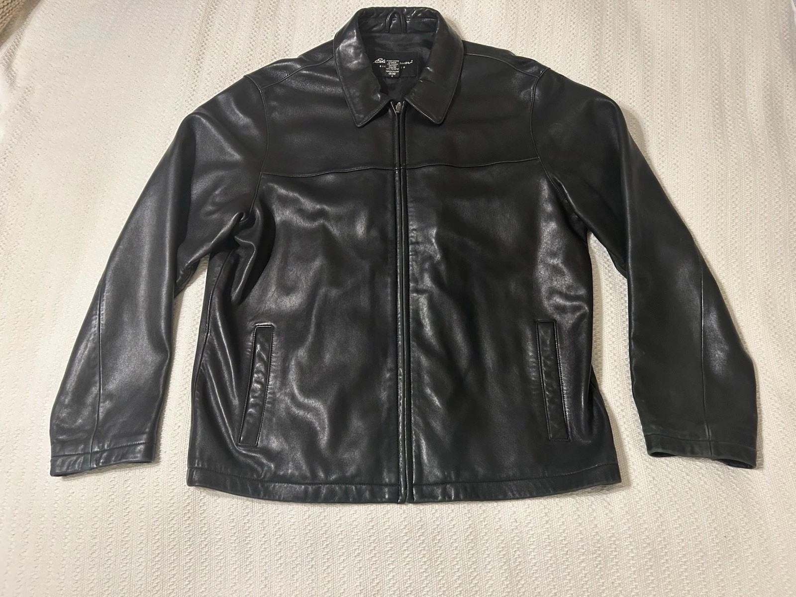 Vintage Eddie Bauer Premium Black Lambskin Leather Jacket - Men\'s Large Tall