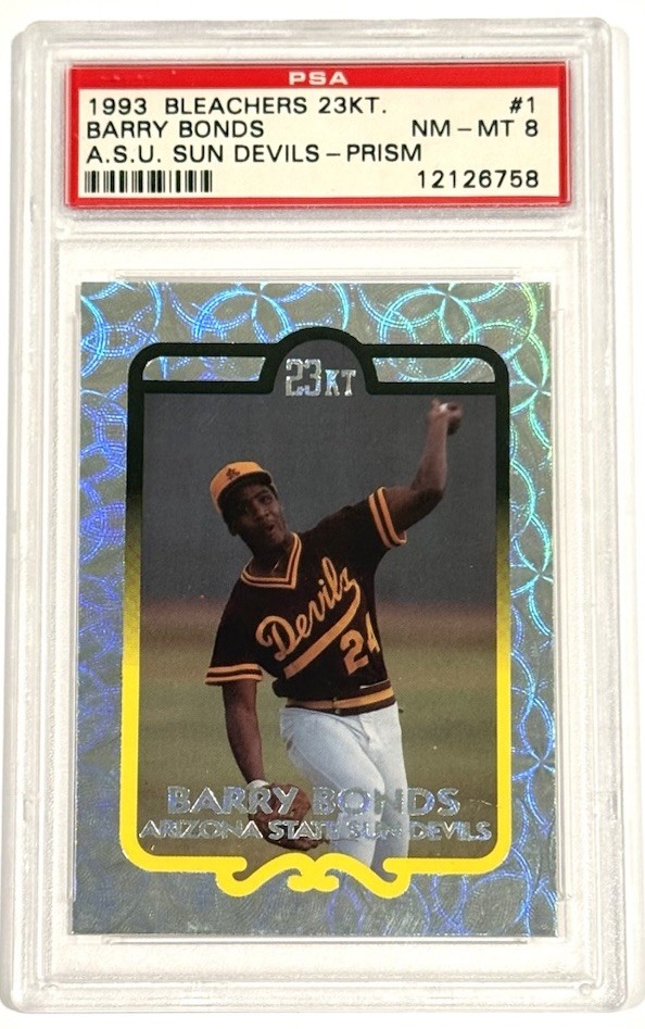 1993 Bleachers 23KT Barry Bonds ASU Sun Devils Prism #1 PSA 8 Low Pop 1993 Bleachers 23KT Barry Bonds ASU Sun Devils Prism #1 PSA 8 Low Pop