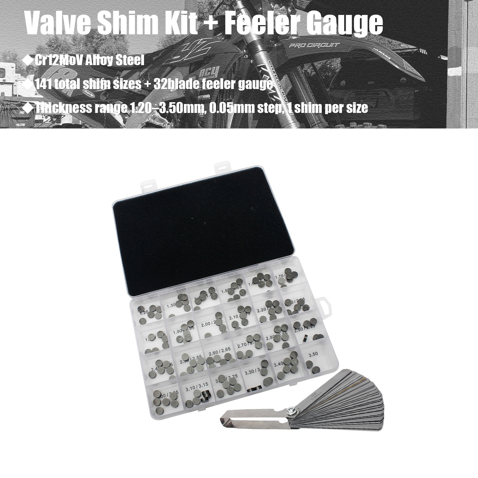 141pcs 7.48mm Valve Shim Kit Feeler Gauge For YAMAHA YZ250F 13 FZ1 01-05 YZF-R1 141pcs 7.48mm Valve Shim Kit Feeler Gauge For YAMAHA YZ250F 13 FZ1 01-05 YZF-R1