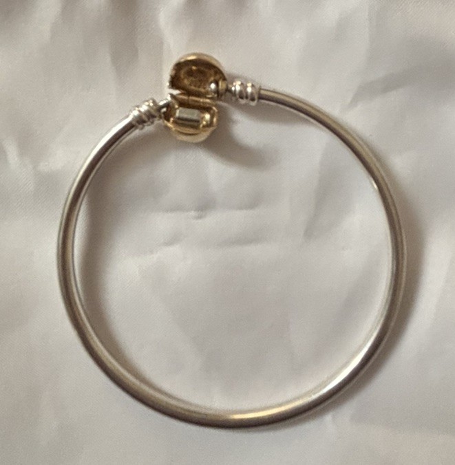Authentic Pandora Silver & 14k Gold Clip Lock Charm Bangle 590718-19 7.5 $400