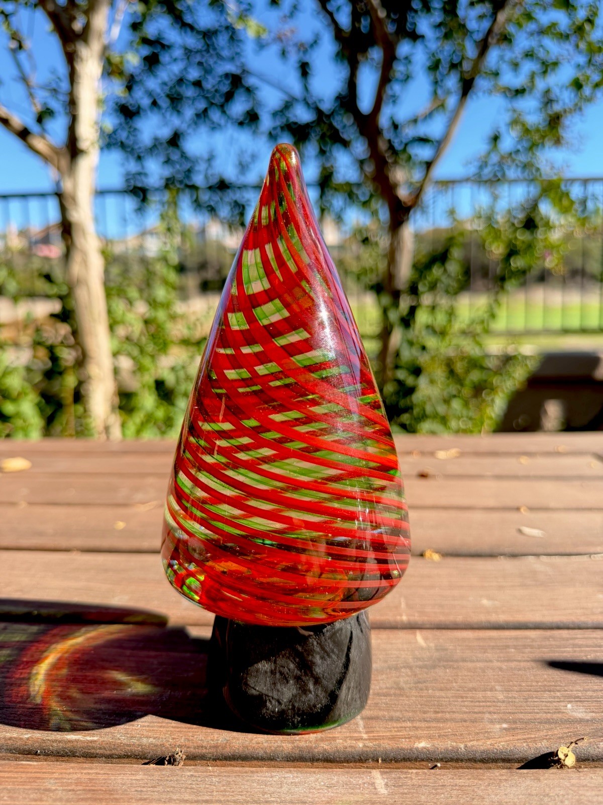 Vintage MCM Murano Glass Red Green Vortex Christmas Tree Stunning Heavy Vintage MCM Murano Glass Red Green Vortex Christmas Tree Stunning Heavy