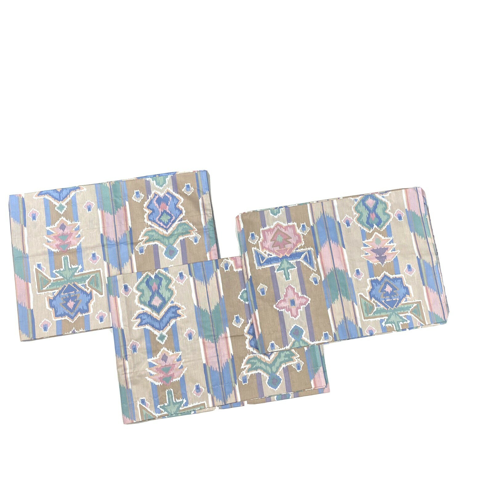 Vintage Handmade Set Valances Southwest Turkish Stripe Pink Blue Short Curtains