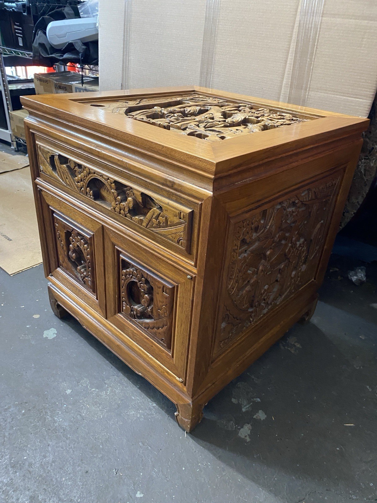 Chinese Carved Wood Nightstands - Pair Chinese Carved Wood Nightstands - Pair