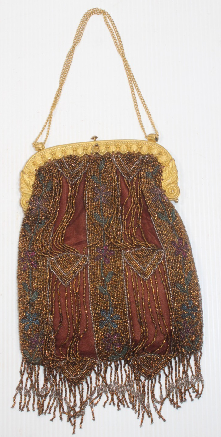 Antique c1910–1920 Art Nouveau Hand Beaded Metal Frame Purse As Is. #0497 Antique c1910–1920 Art Nouveau Hand Beaded Metal Frame Purse As Is. #0497