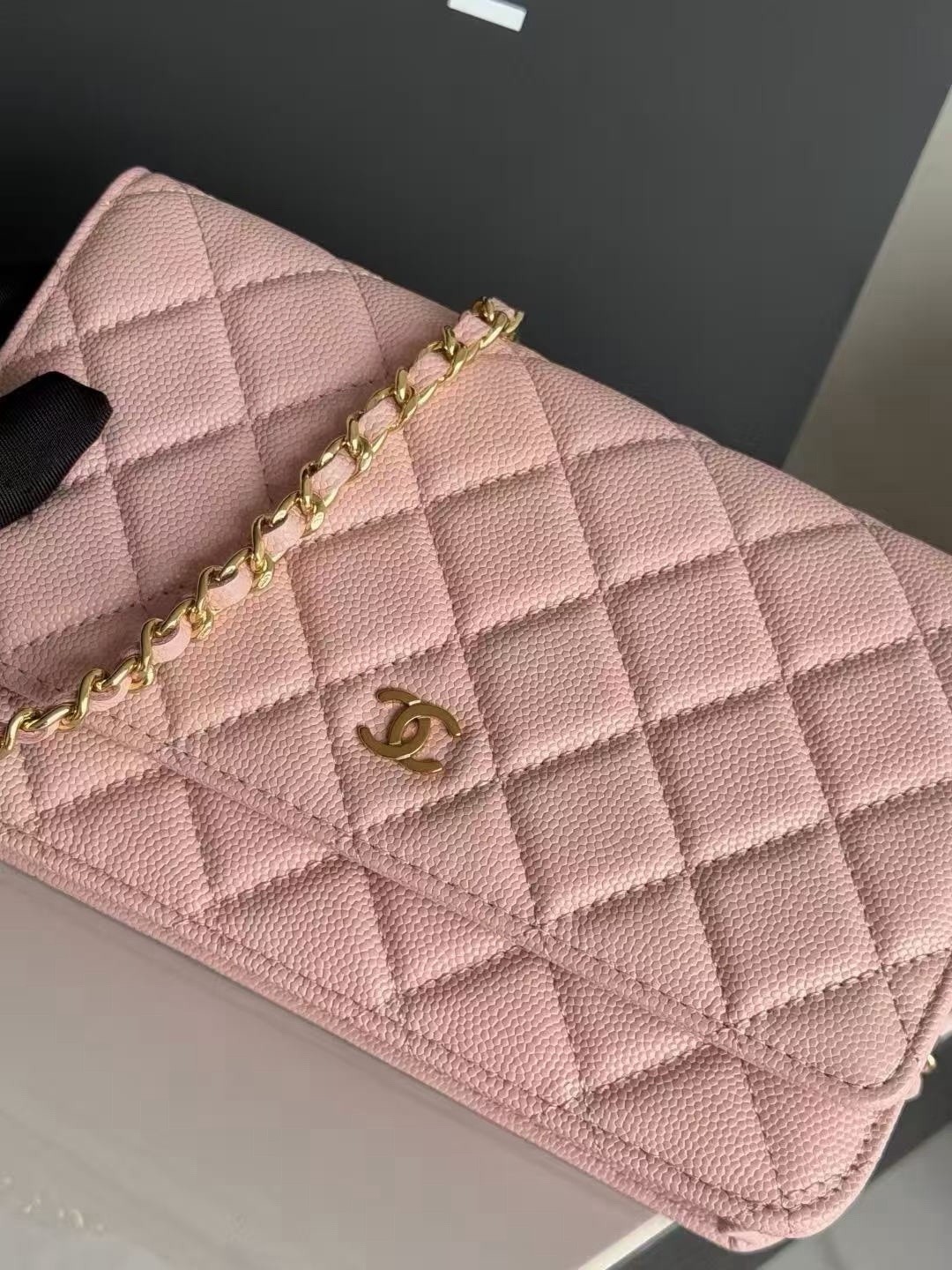 Pink Quilted Makeup Bag with Chain Strap | VIP Gift Cosmetic Pouch | New
