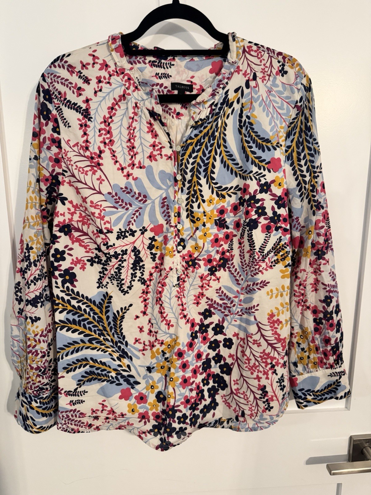NWOT New Talbots XL Multicolor Fall Floral Cotton Woven Popover Blouse XL NWOT New Talbots XL Multicolor Fall Floral Cotton Woven Popover Blouse XL