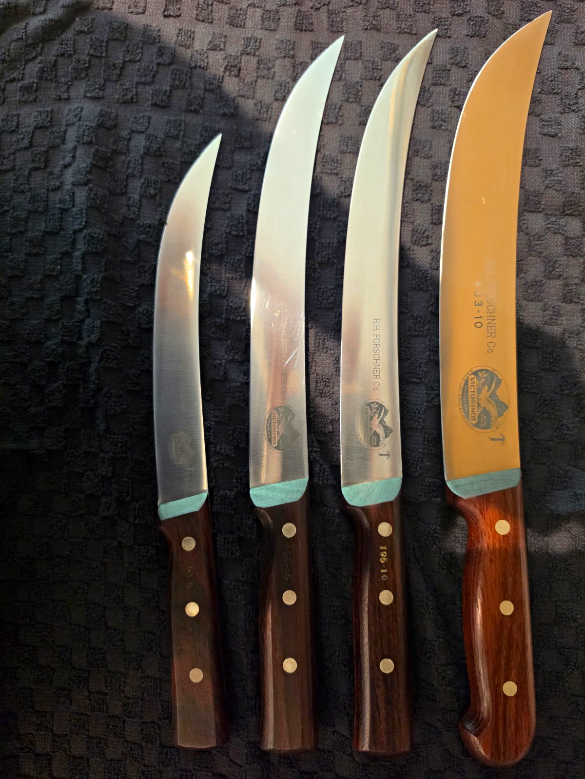 ​Vintage R.H. Forschner Cimeter & Breaking Knife Set - 4pc Swiss Rosewood