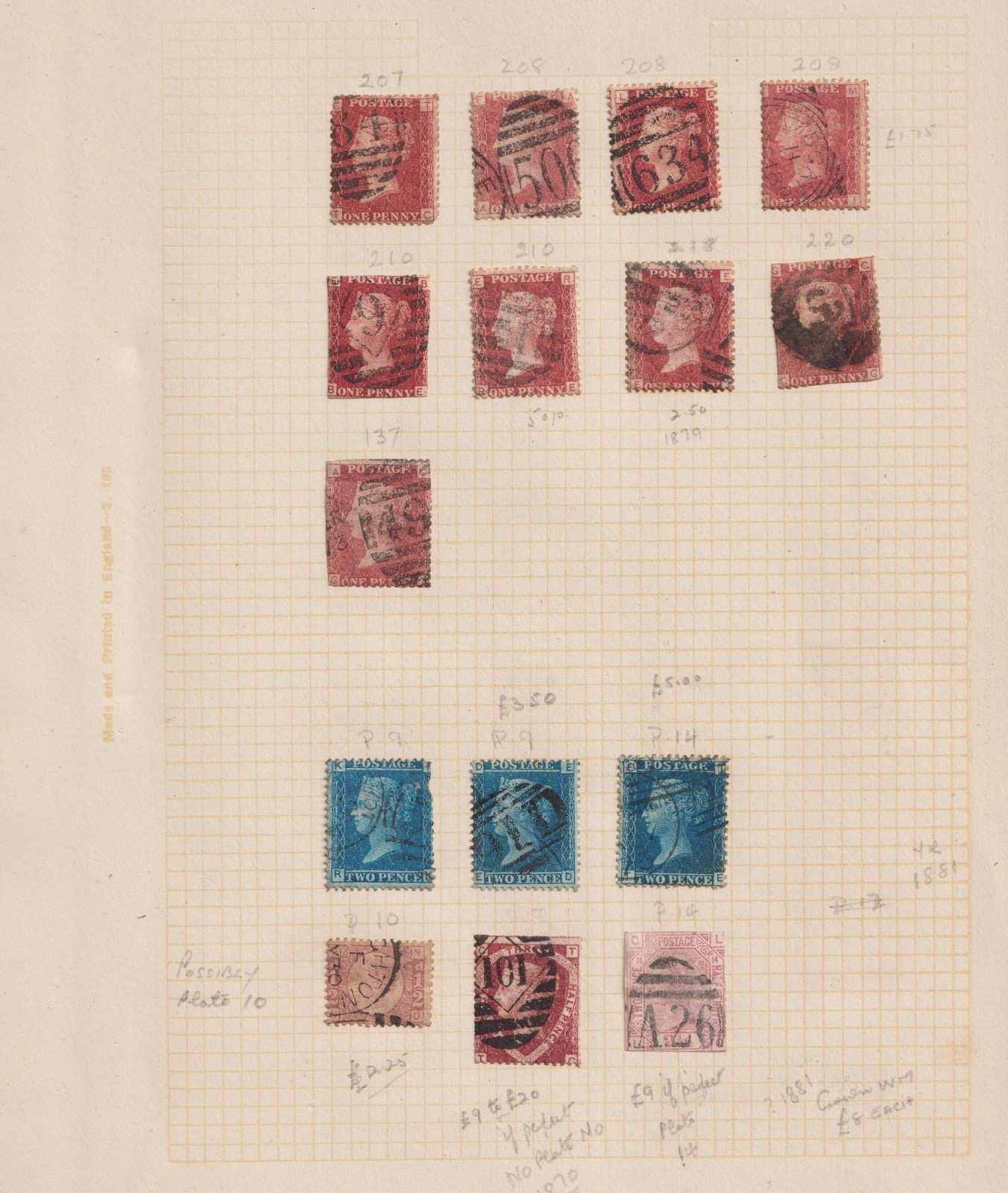 GB QV Stamps on a Page - Used
