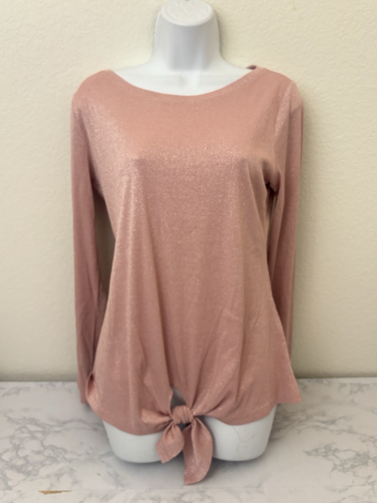 INC International Concepts Shimmer Long Sleeve Top Womens M Pink Waist Tie