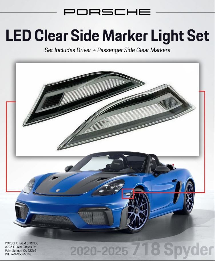 2020-2025 Porsche 718 Spyder LED Clear Side Marker Light Set 99163125506/ 607
