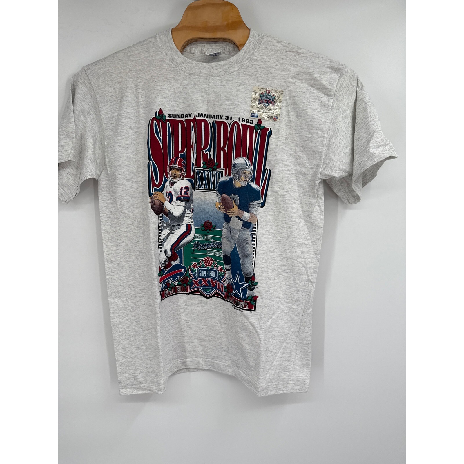 VTG 1993 Cowboys vs Bills Super Bowl XXVII Mens Shirt Short Sleeve Sz L Salem
