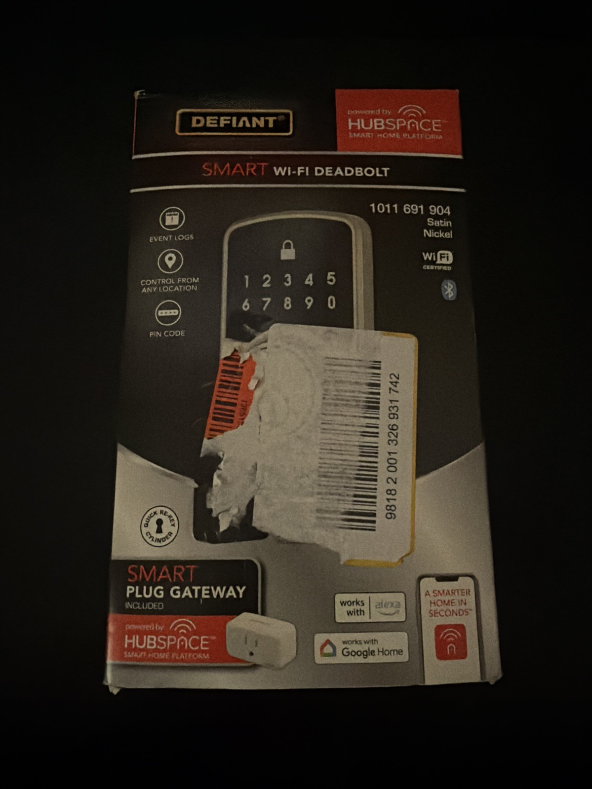 DEFIANT Square Compact Hubspace Satin Nickel Electronic Deadbolt-Open Box DEFIANT Square Compact Hubspace Satin Nickel Electronic Deadbolt-Open Box