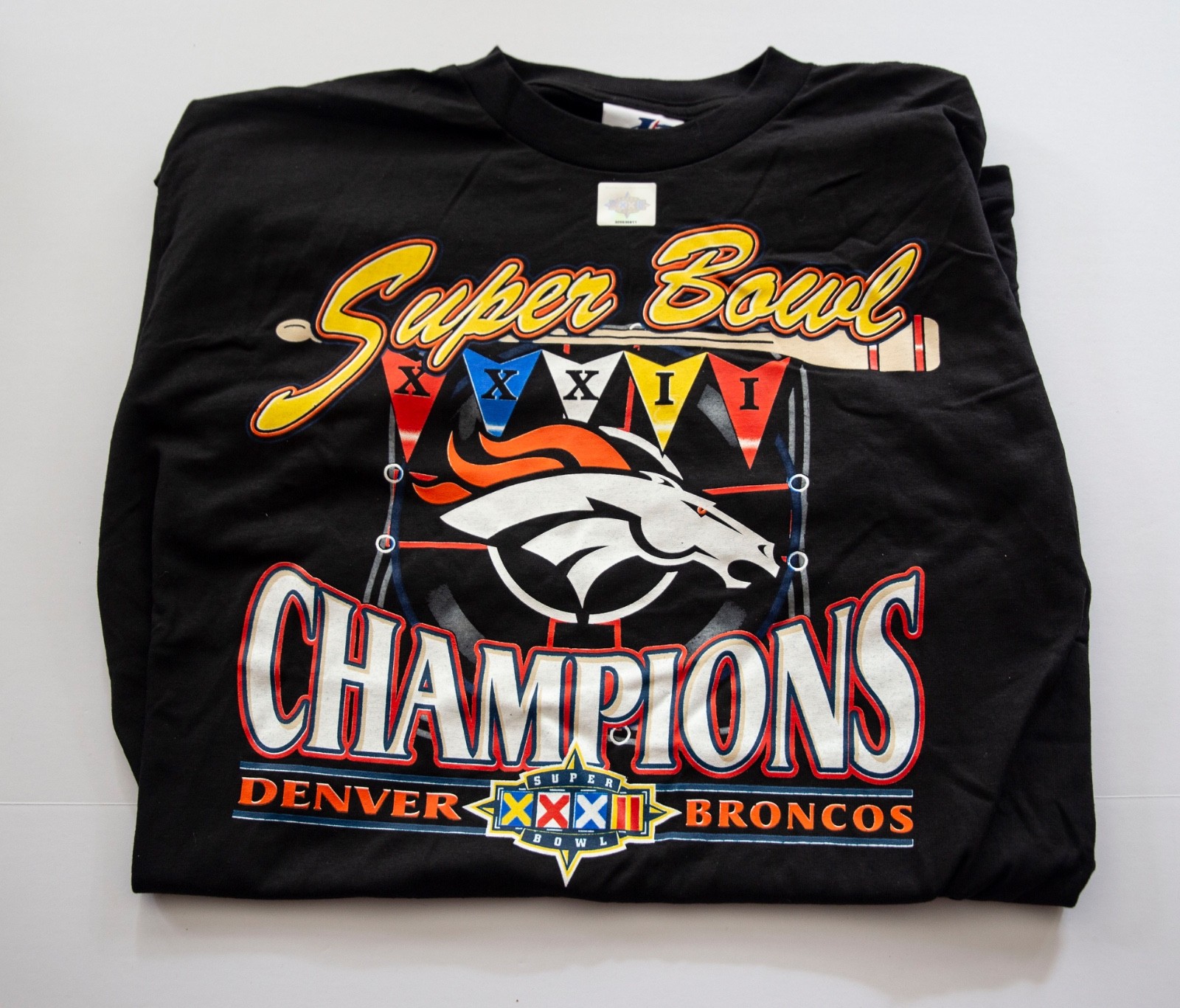 Vtg Super Bowl XXXII Broncos/Green Bay LogoAthletic T-Shirt-Mens 2XLT-Black-NEW