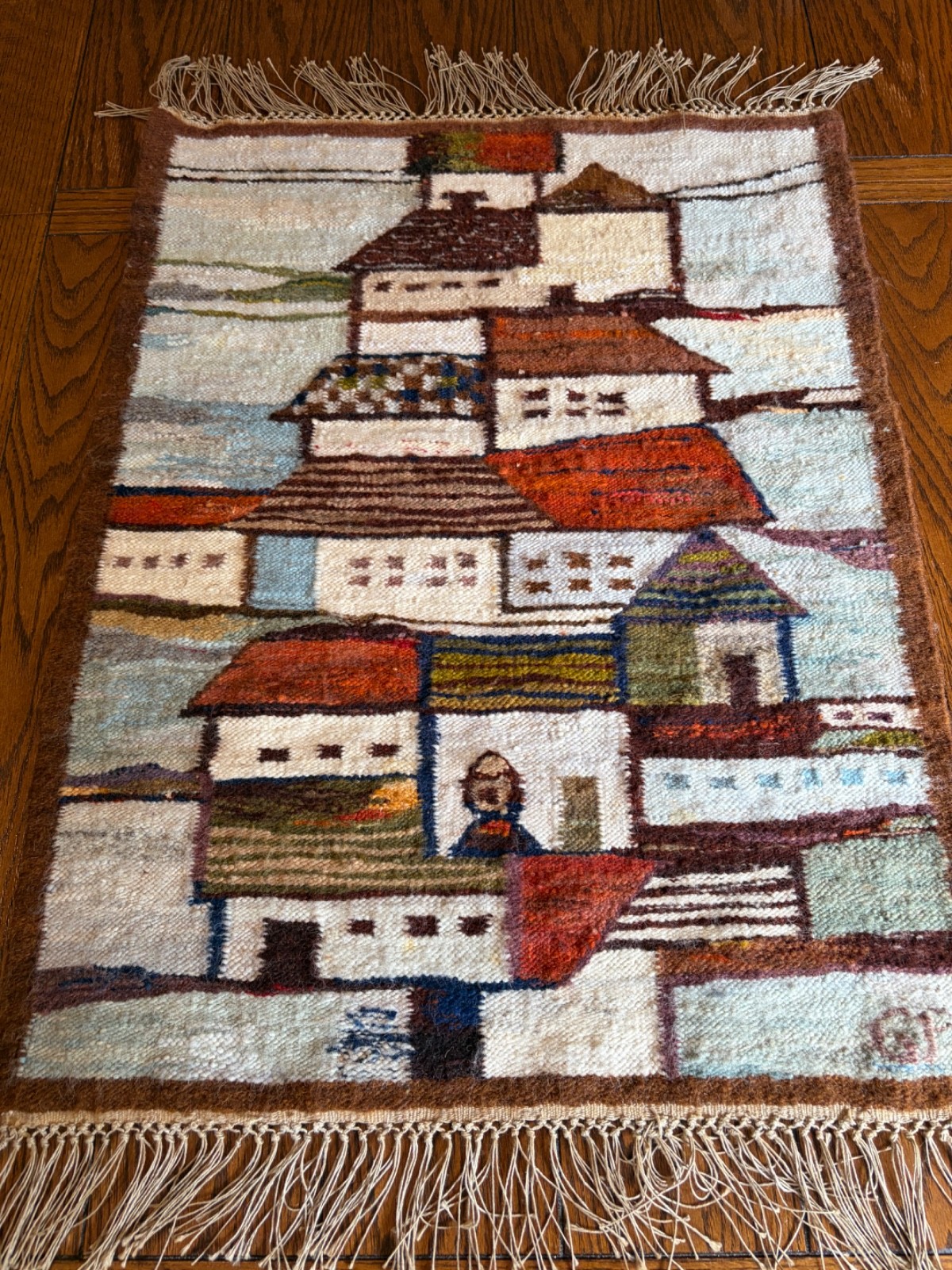 Vintage Polish Hand Woven Piotr Grabowski Signed, Wool Folk Art Tapestry W/Tag Vintage Polish Hand Woven Piotr Grabowski Signed, Wool Folk Art Tapestry W/Tag