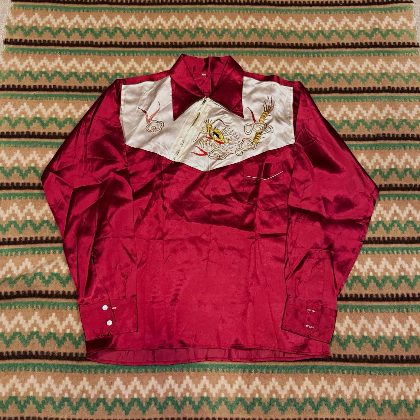 VTG 40s 50s Japanese Sukajan Asymmetrical Zip Souvenir Shirt Size Large Red VTG 40s 50s Japanese Sukajan Asymmetrical Zip Souvenir Shirt Size Large Red