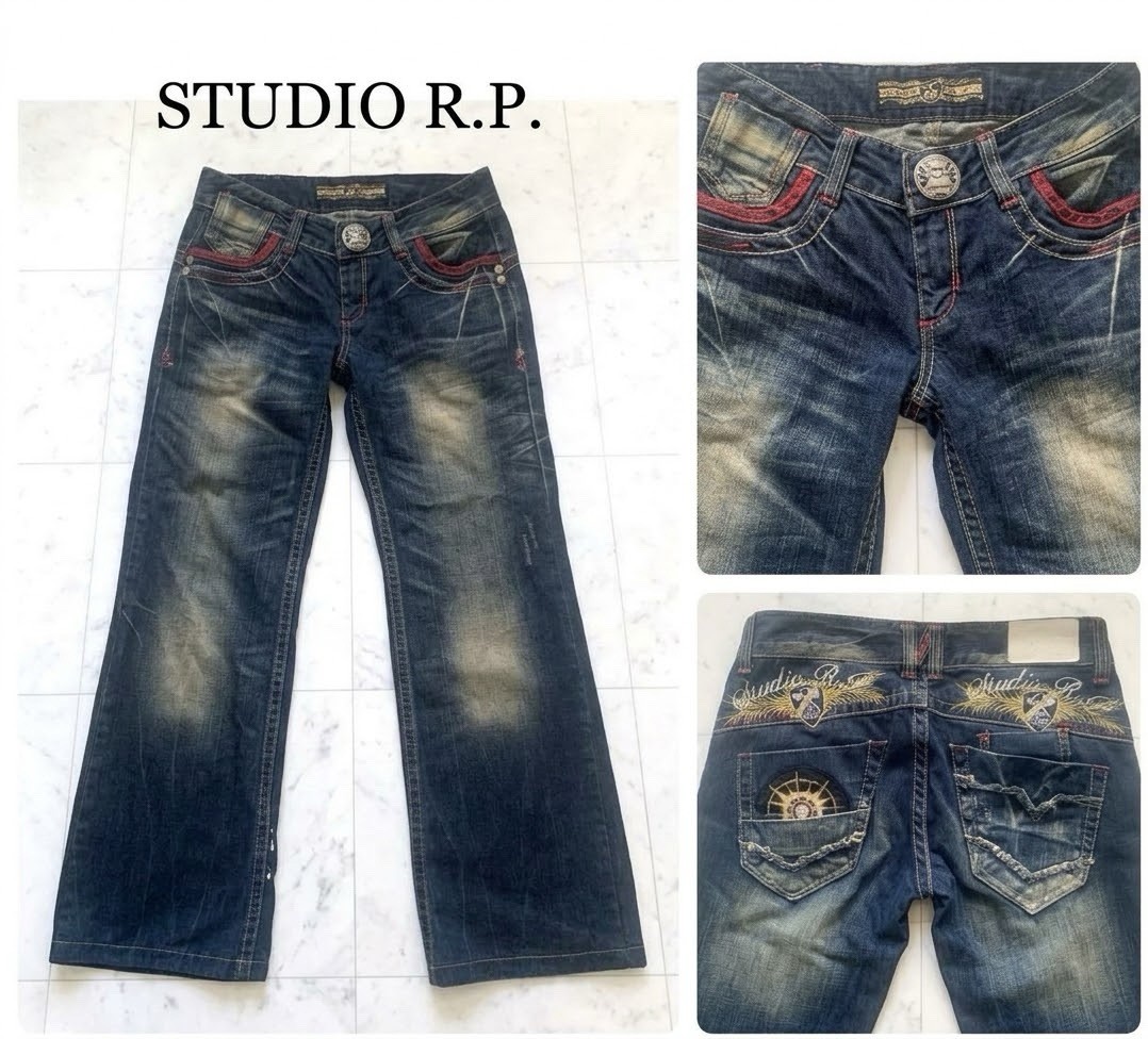 RED PEPPER Studio R.P. Y2K Bootcut Denim Jeans Size 28 Indigo Embroidered Grunge