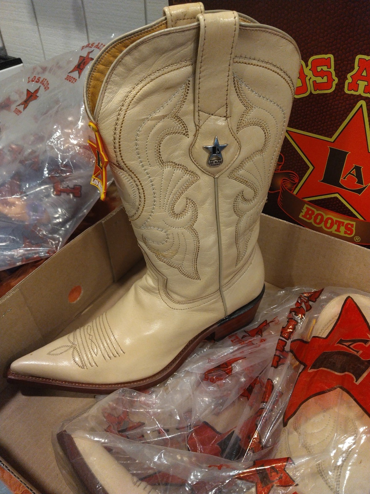 Los Altos Men\'s Genuine Cowboy Western Boots Size 8.5 - M Wide White Embroidered Los Altos Men\'s Genuine Cowboy Western Boots Size 8.5 - M Wide White Embroidered