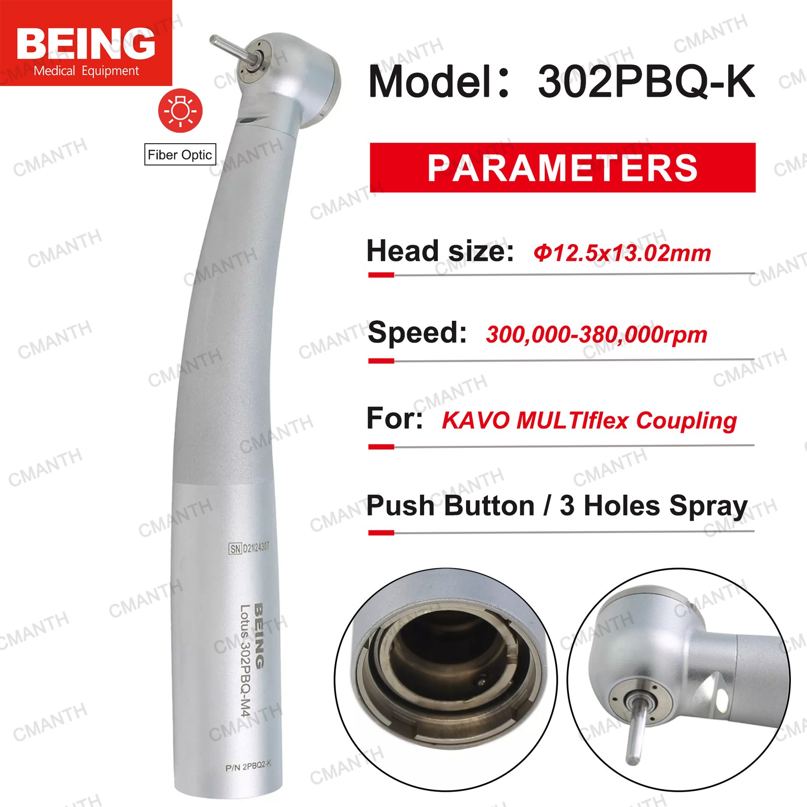 US BEING Dental Fiber Optic Handpiece High Speed Turbine fit KaVo Coupler 6 Hole